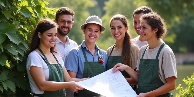 Equipo profesional de VerdeArco Creations trabajando en jardín