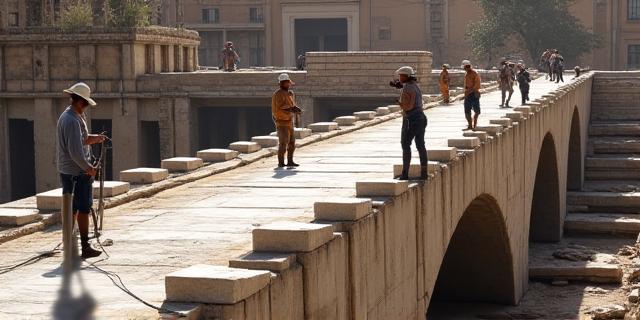 Proceso de fabricación artesanal de puente de piedra
