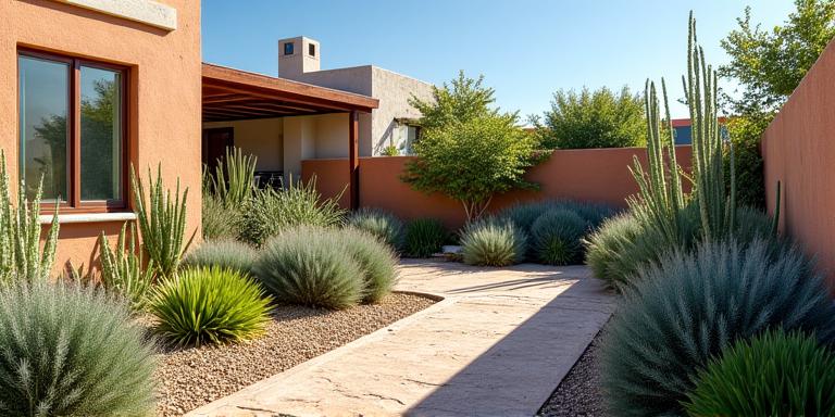 Jardín sostenible con plantas autóctonas mediterráneas