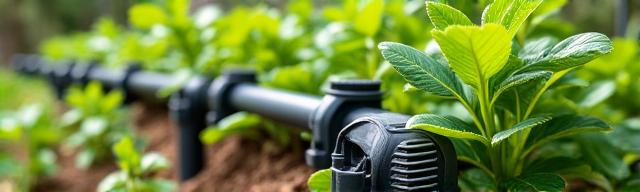Sistema de riego eficiente en jardín sostenible